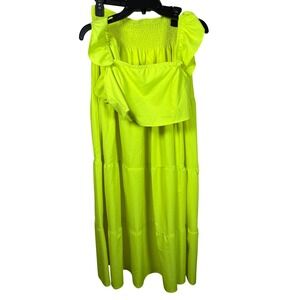 ChicMe Neon Yellow 2 Piece Set Smocked Ruffle Crop Top Tiered Maxi Skirt Medium